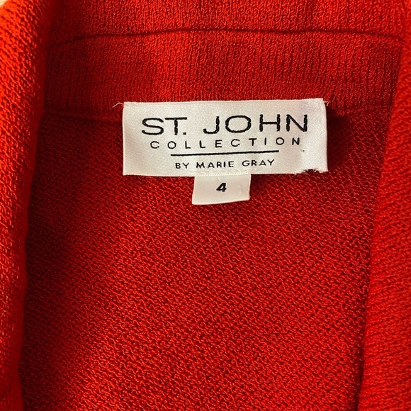 St John Collection 2 Piece Red Maxi Skirt Knit Suit W Gold Branded Buttons S/M - Picture 16 of 16